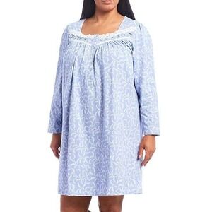 NWt Eileen West MD Floral Bud Print Jersey Knit Short Nightgown Blue #85925